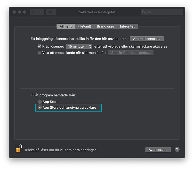 OSX tillåt endast signerade appar